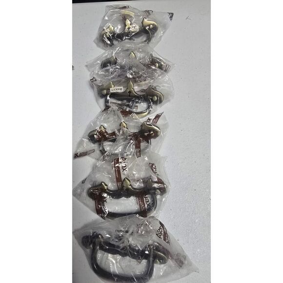 6 NOS VINTAGE BRASS AJAX FIXED BAIL BATWING DRAWER PULLS Key Hole Chippendal 4" - Picture 2 of 3